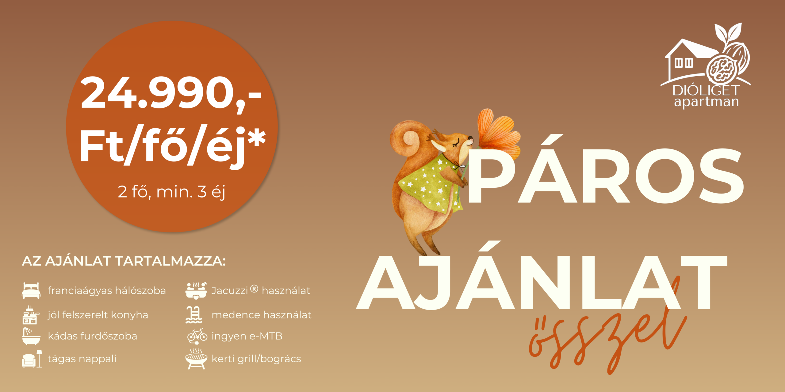 Dióliget Apartman páros őszi ajánlat – 24 990 Ft/fő/éj, 2 fő részére, minimum 3 éjszakára